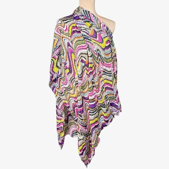 NWT Amrita Singh Chiffon Multicolor Wavy Pattern Scarf Beach Cover-Up Sarong - Picture 6 of 11